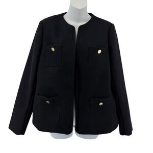Anne Klein Jacket Women's Gold Buttons Black Textured Open Lined Large NWT $139
